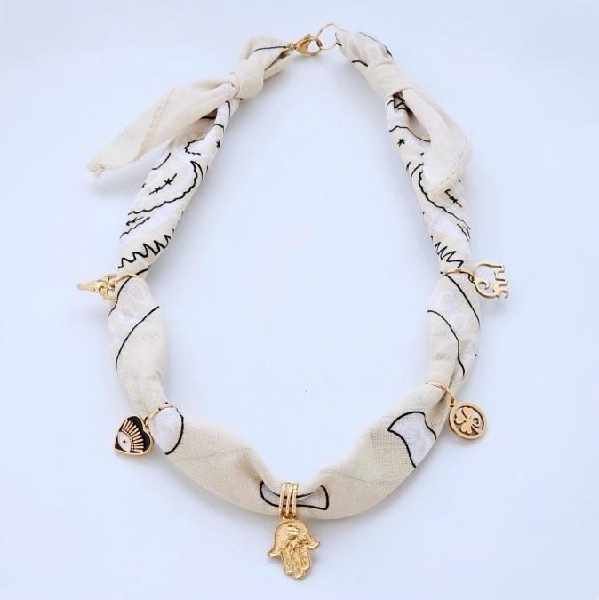 

Printed Silk Scarf Stainless Steel Gold-Plated Bohemian Cloth Strip Personalized Jewelry Women S Necklace