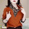 Leopard Print High Neck Long Sleeve Slimming Patchwork Top for Moms