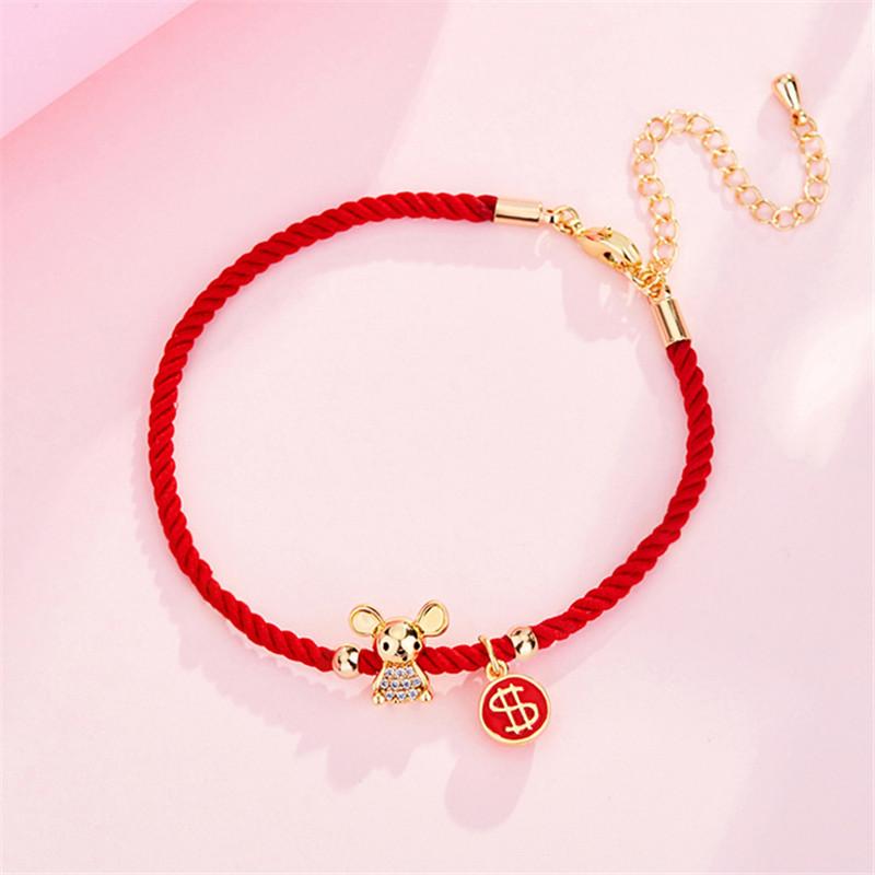 Rood Touw Armband Zodiac Ratten Armbanden Voor Vrouwen Verjaardag Gelukswens Sieraden Armband Meisje Nieuwjaar Kerstversiering Kerstcadeau