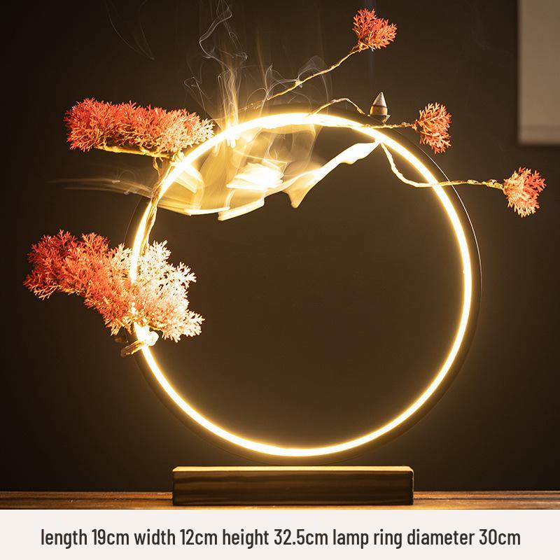 Chinese Zen LED Light Ring Ceramic Ornament for Living Room or Office Display