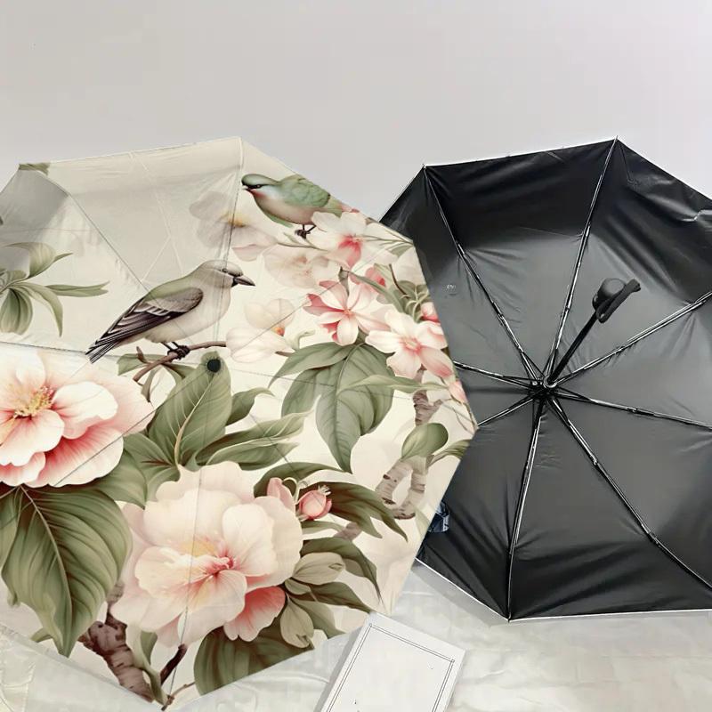 1PC Birds Flowers Umbrella-8-Rib Reinforced Portable Folding Travel Suitable for All Seasons Outdoor Daily Use-Z0458