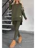 2025 Women's Autumn/Winter Casual Solid Color Long Sleeve Slit Top Set
