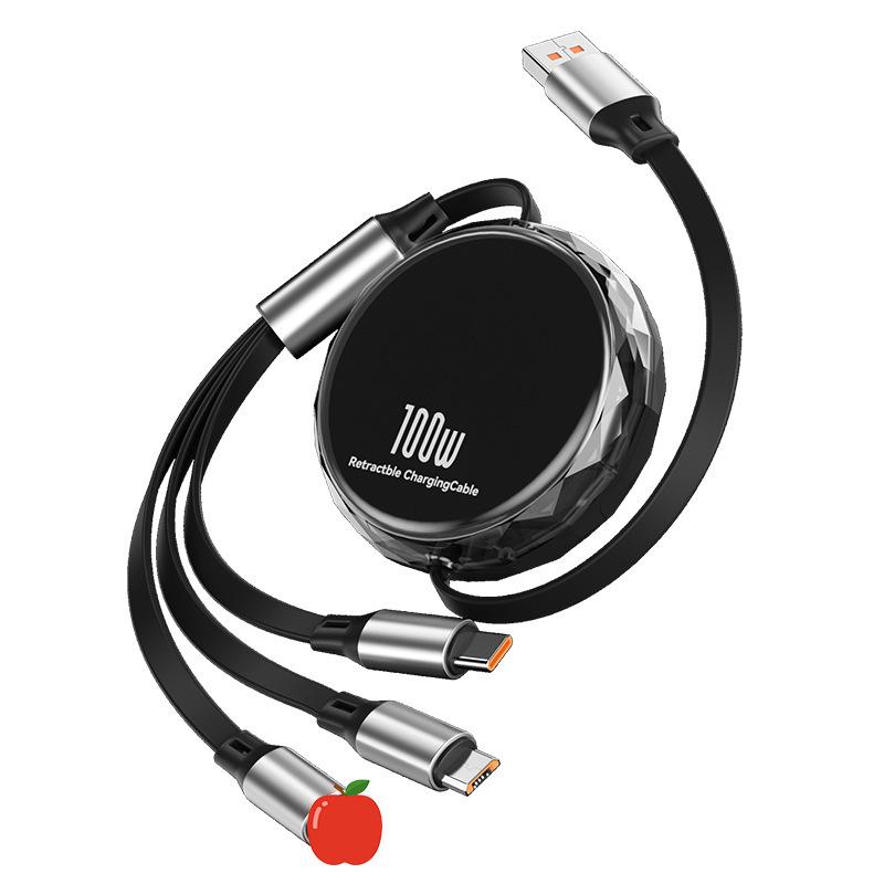 100W Type-C 3-in-1 Fast Charging Cable for Huawei, Android, and Apple Devices