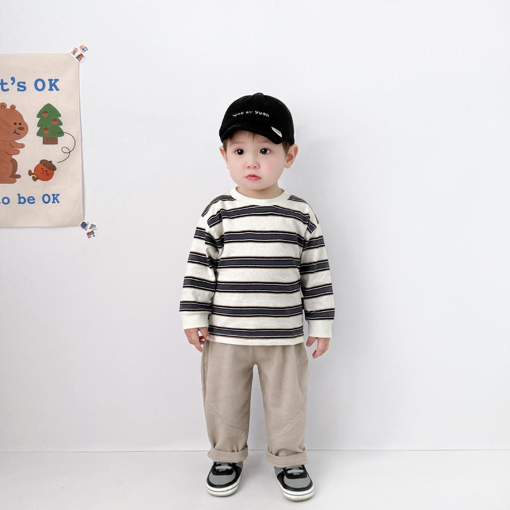 Koreansk randig långärmad baby-t-shirt för pojkar och flickor - Vår/Hösttopp