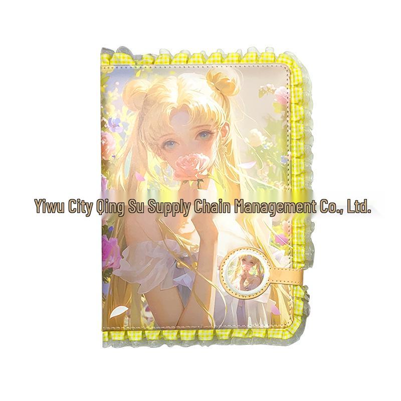 B5 Anime Hardcover Notebook: Fresh Flowers, Lace Design, Leather Cover, Beautiful Girl Illustration