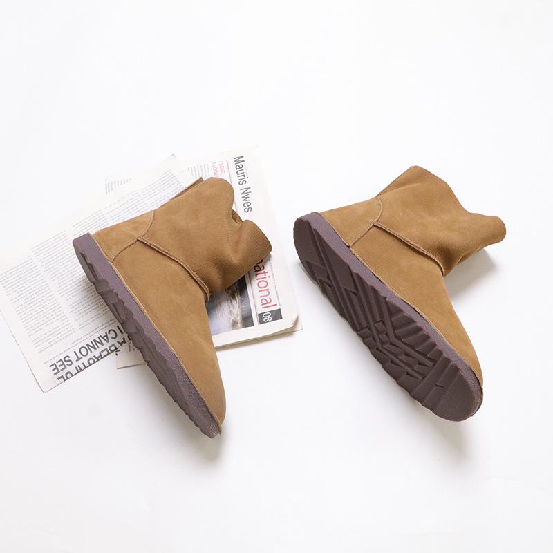 Johnature Vintage Handmade Genuine Leather Short Boots Solid Color Soft Cowhide Versatile Women Flat Boots