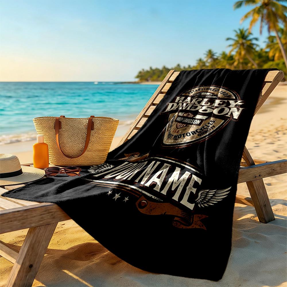 Harley-davidson Personalized Name Beach Towel Super Soft Microfiber Quickdry Fabric