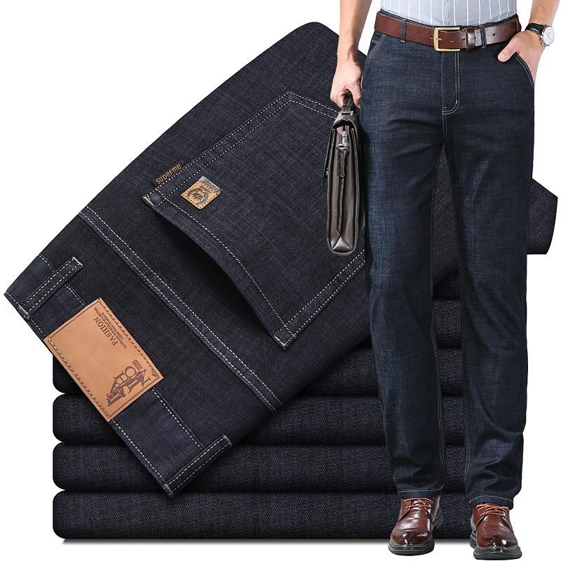 2026 Spring Summer Brand Men's Fit Straight Lightweight Cotton Stretch Denim Business Casual High Waist Thin Light Grey Jeans