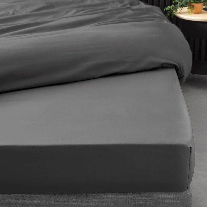 Drap housse - douceur d'interieur - 140x190 cm - percale 100% coton - bonnet 30 cm - anthracite