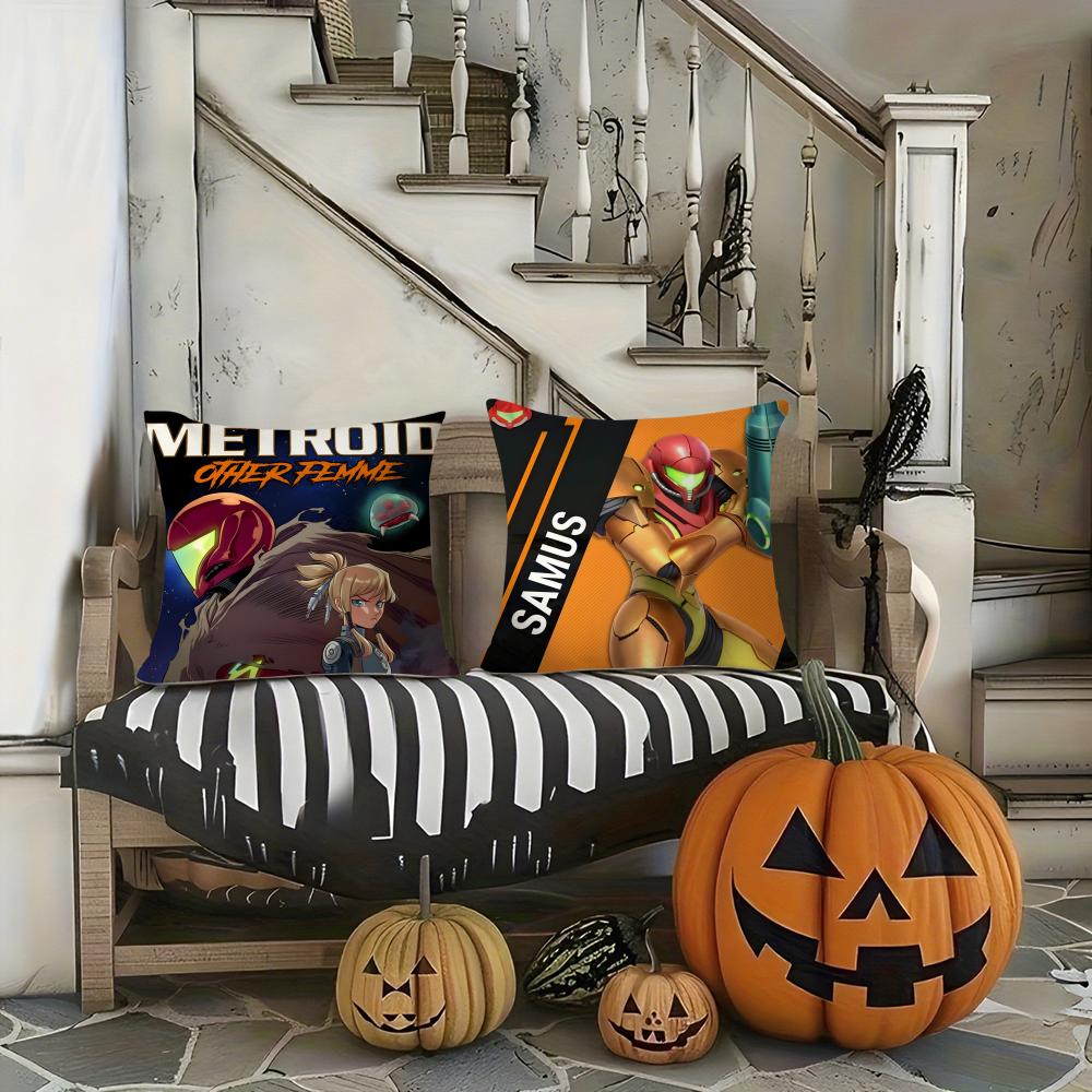 Game M-Metroid Cool Soldier Pillow Case Pattern Printed Pillowcase for Living Room Sofa Cushion Cover & Bedroom Decor