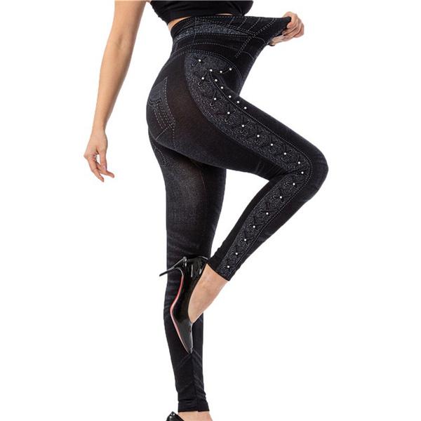 Imitation Denim Jeans Leggings Fashionable Printed Denim Leggings Stretch Fit Hip Lifting Pants