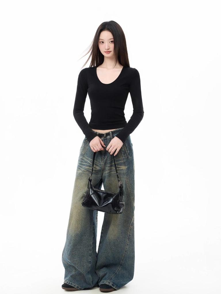 Spicy Girl Retro Long Sleeve Slimming T-shirt for Women