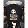 Cute Sloth Coffee Print Men's U-Neck T-Shirt, Featuring a Humorous and Playful Design, Perfect for Casual Casual Attire. Suitable for All Seasons