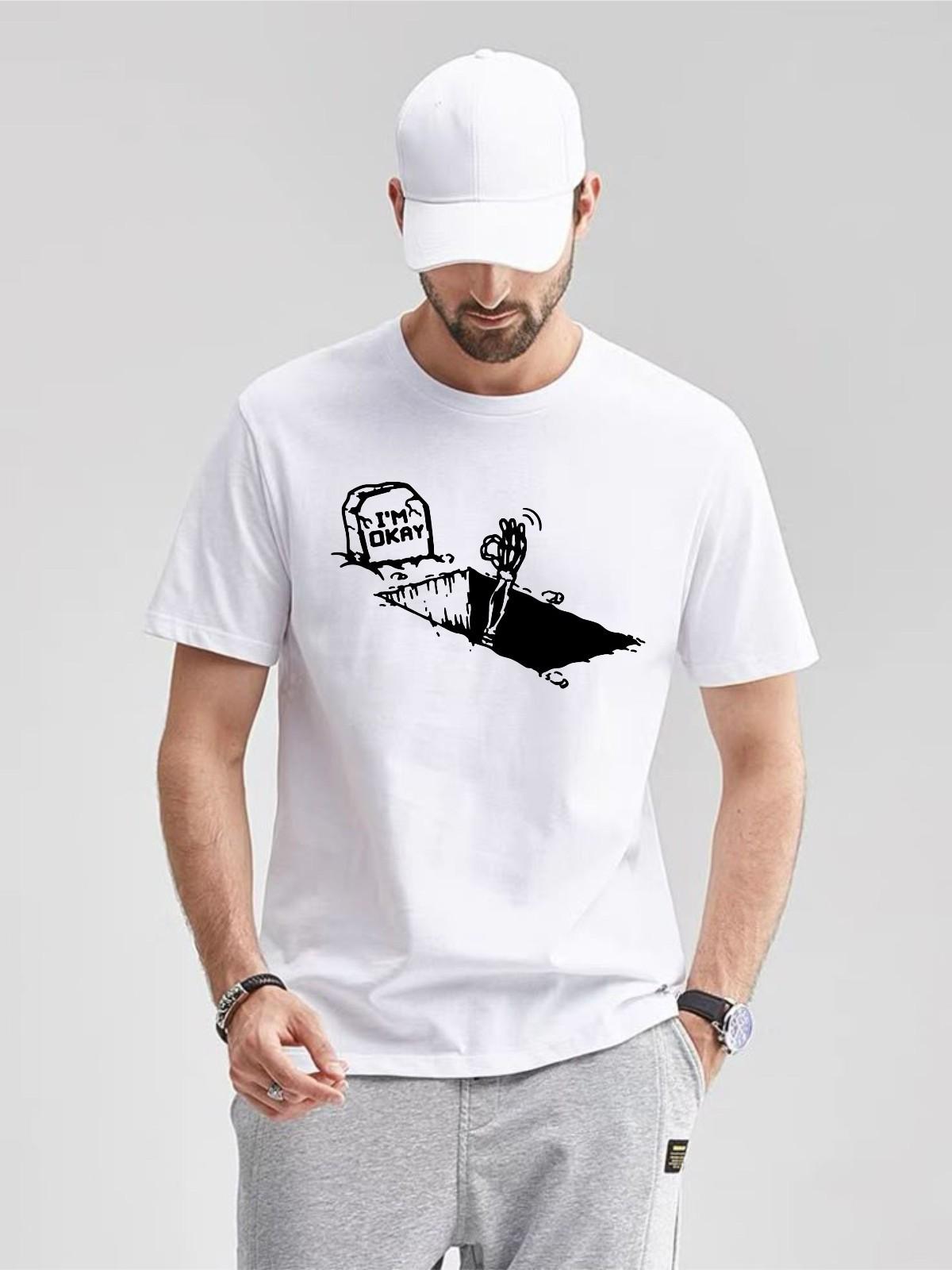 I m Okay T-shirt Funny Dead Man Joke Grave Thumbs-Up Sarcastic Top Mens Gift Tee L