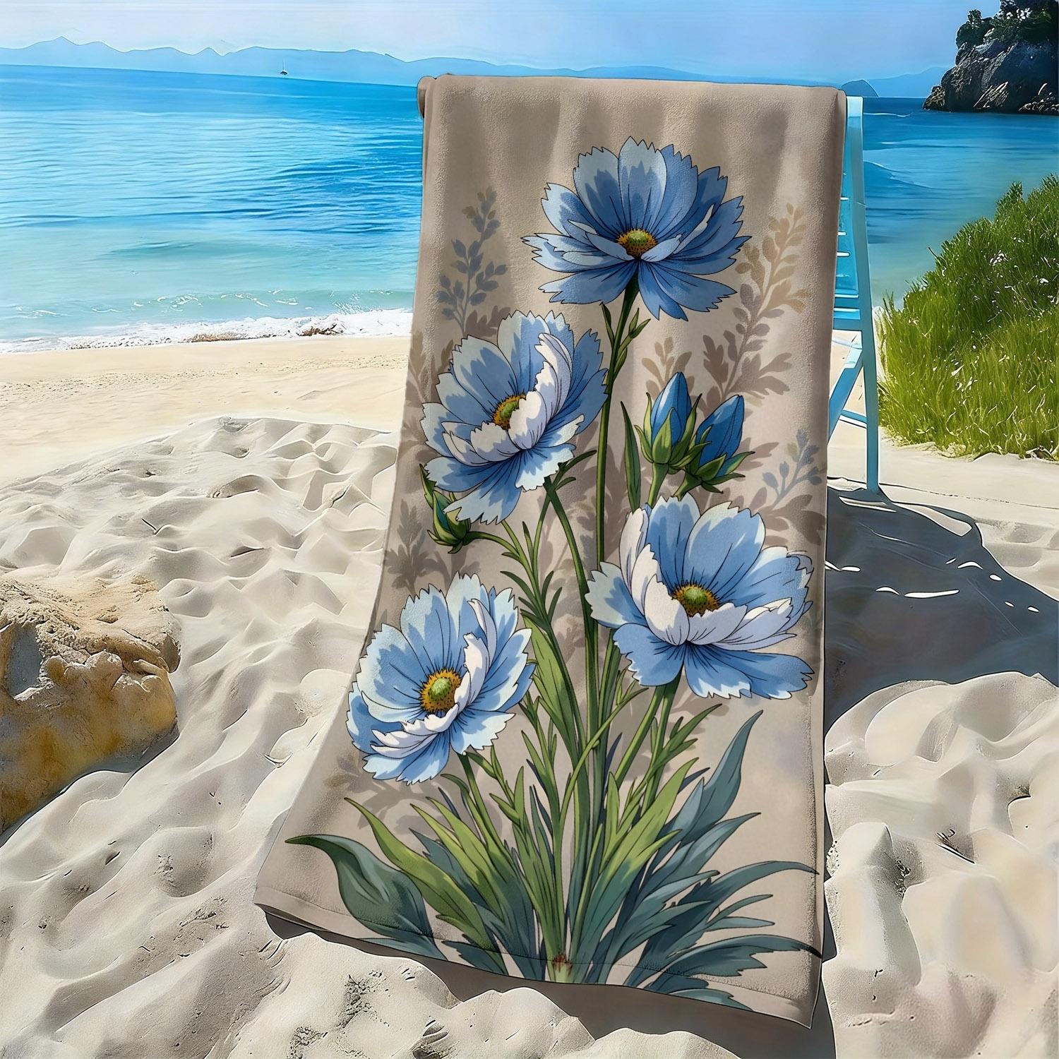 

Fresh blue chrysanthemum flower pattern polyester microfiber beach towel highly absorbent, suitable swimming and beach outings W30*H60(CM)
