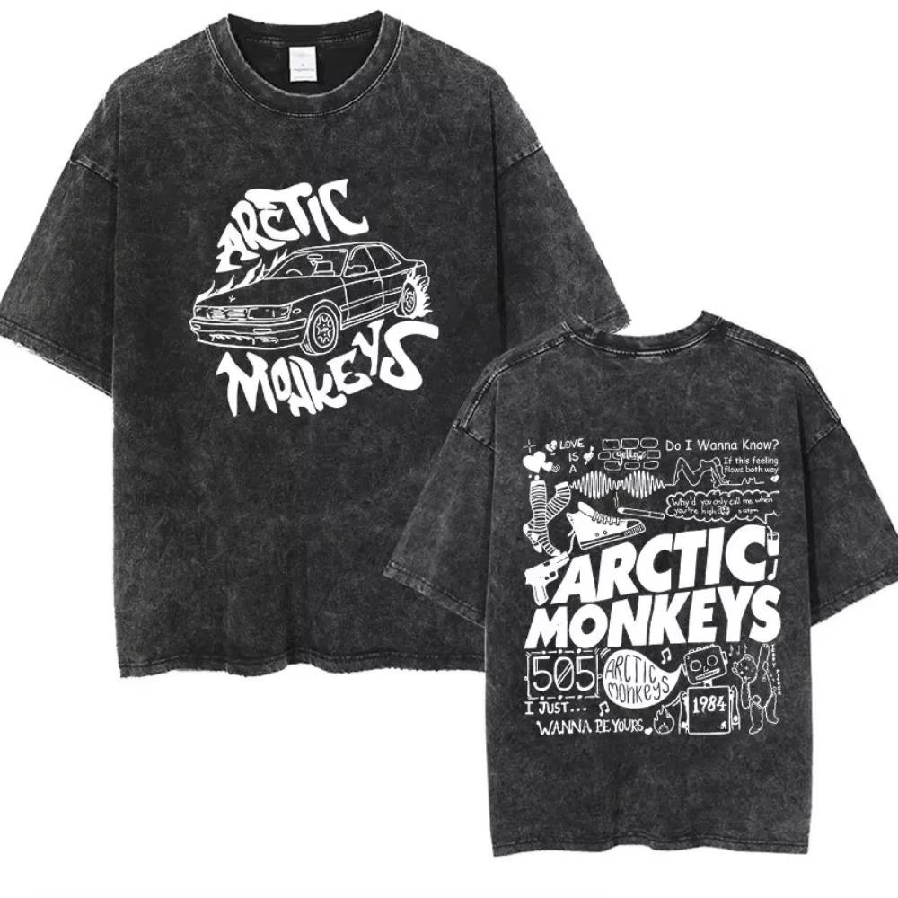 Vintage Washed Oversized Arctic Monkeys Album Print T-Shirt Retro Rock Music Short Sleeve Loose Streetwear Casual Tops For Men Women Daily Outfit