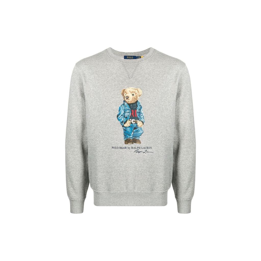 Polo Ralph Lauren FW22 Teddy Bear Letter Print Crewneck Sweatshirt Men Sweatshirt Gray 710853308-001