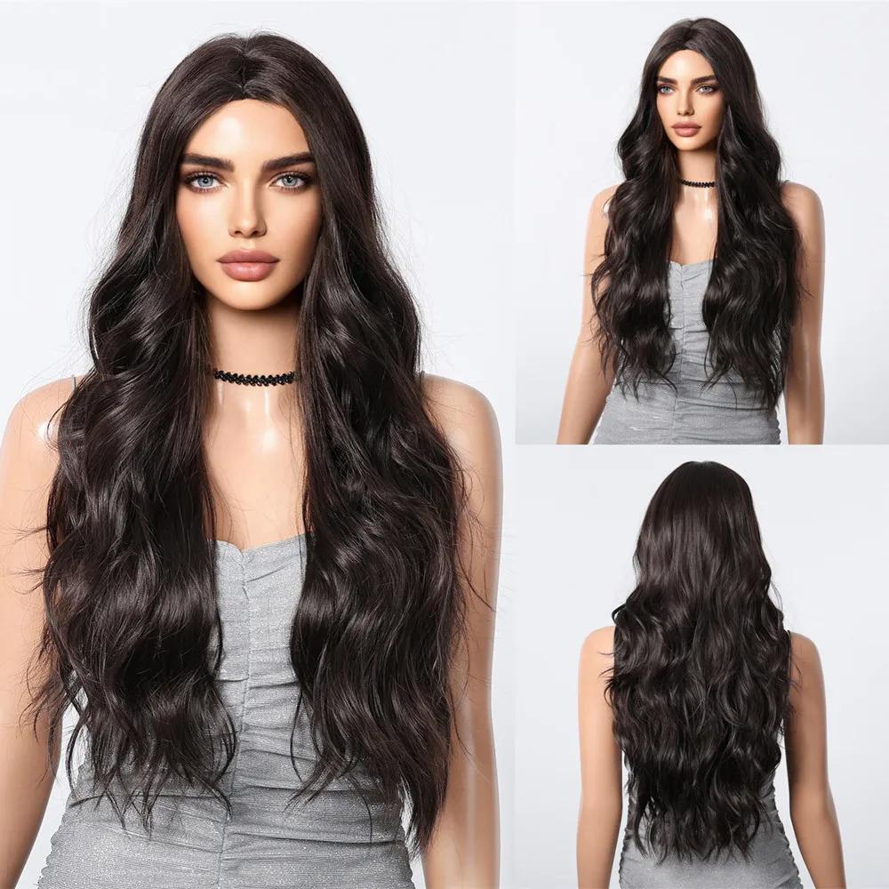 

ALAN EATON Серебристо-серые волнистые синтетические парики для женщин, длинные натуральные многослойные парики, средняя часть, повседневный парик для вечеринок, термостойкие волосы