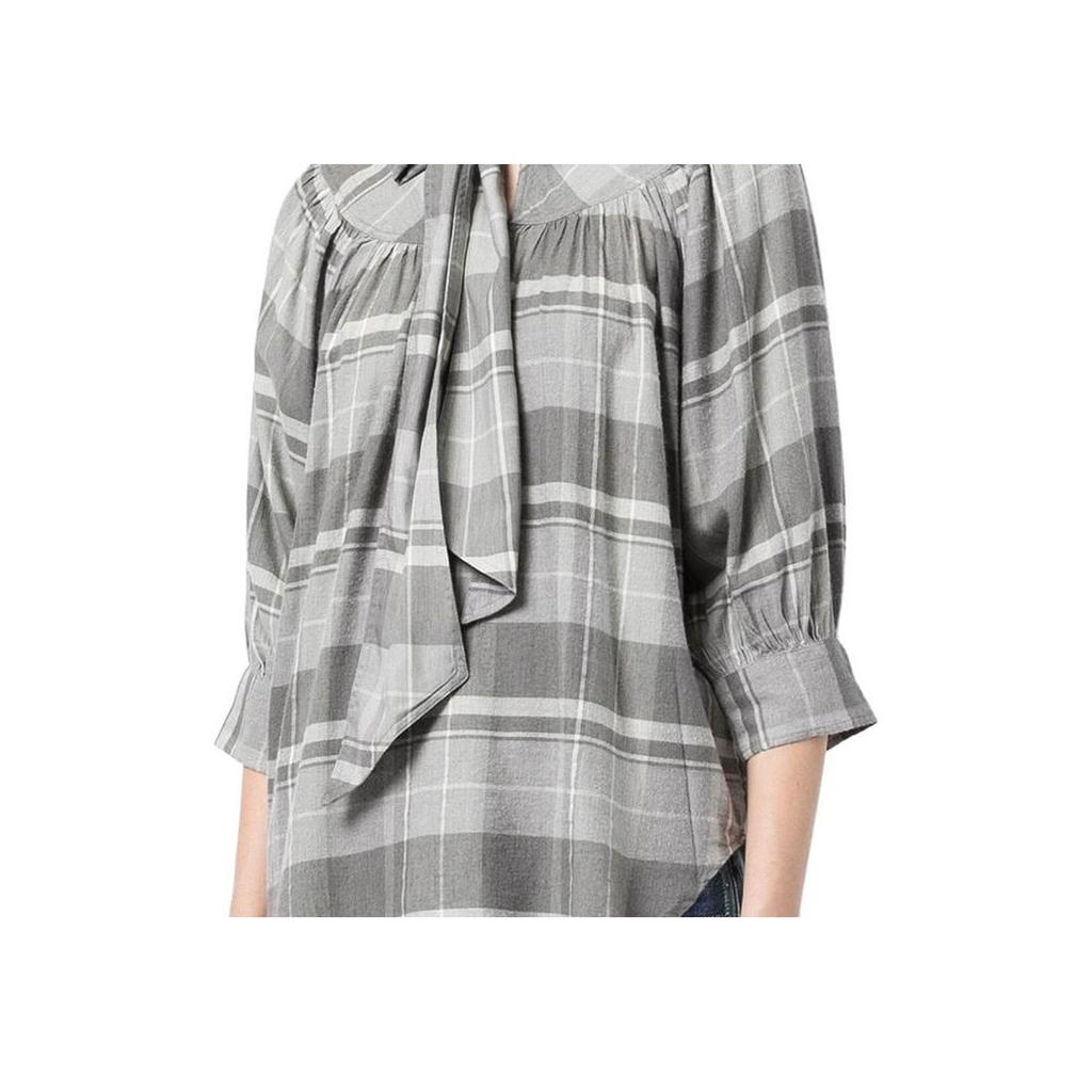 Polo Ralph Lauren SS23 Kostkovaný potisk Šněrovací Tříčtvrteční rukáv Košile Dámské košile Šedá 211841915-001