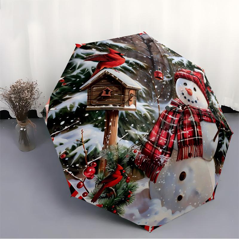 1pc Snowman Decorations Automatic Umbrella - Stylish, Durable, with 8-Rib Manual Open Design, Elegant Black Handleyy250920218