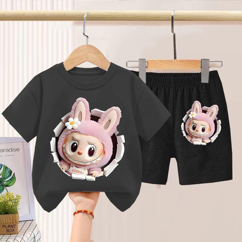Children's LBB Short-sleeved Two-piece Set, Summer Boys' and Girls' Thin Pure Cotton T-shirt and Shorts Set