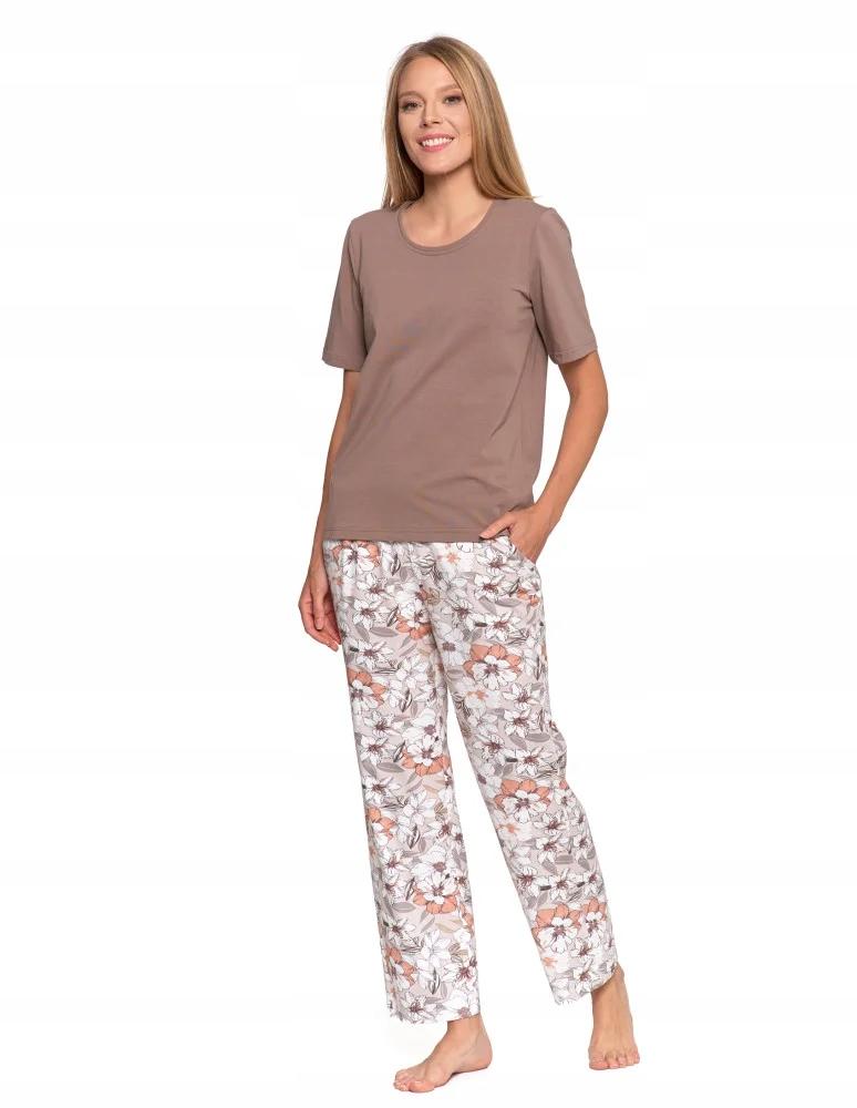 MORAJ S ECRU Women's Soft Short Sleeve Pajama with Long Floral Pants