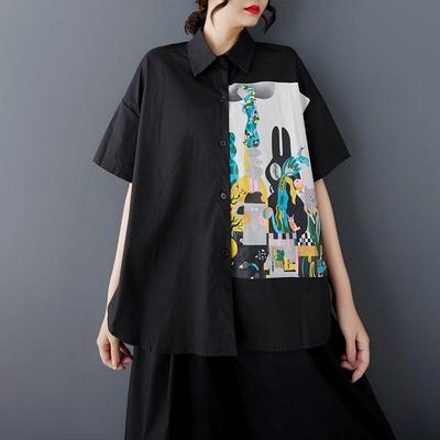 Short Sleeve Oversized Vintage Floral Cotton Shirts & Blouses for Blouse Casual Loose Summer Tops Women Button Up Shirt