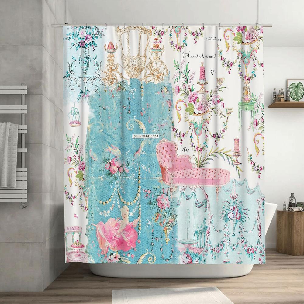 Elegant French Baroque Shower Curtain Vintage Rococo Floral Pattern Bathroom Decor Parisian Chic Home Textile Wall Hanging