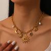Stainless Steel Moon And Sun Pendant Necklace Adjustable Chain Length Neckchain Dainty Stylish Jewelry Gift For Women