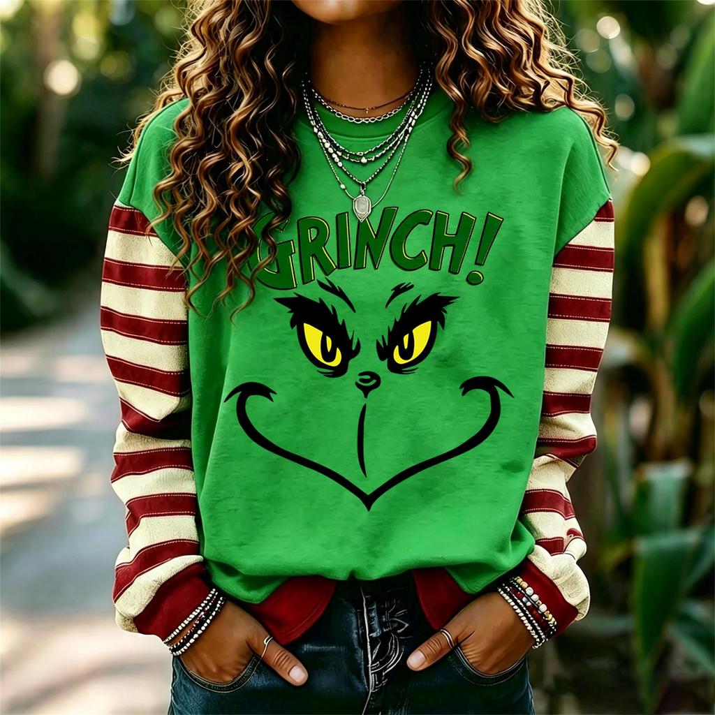 Women's Trendy Long Sleeve Neck Pullover Sweatshirt with Christmas Print for Winter Holiday