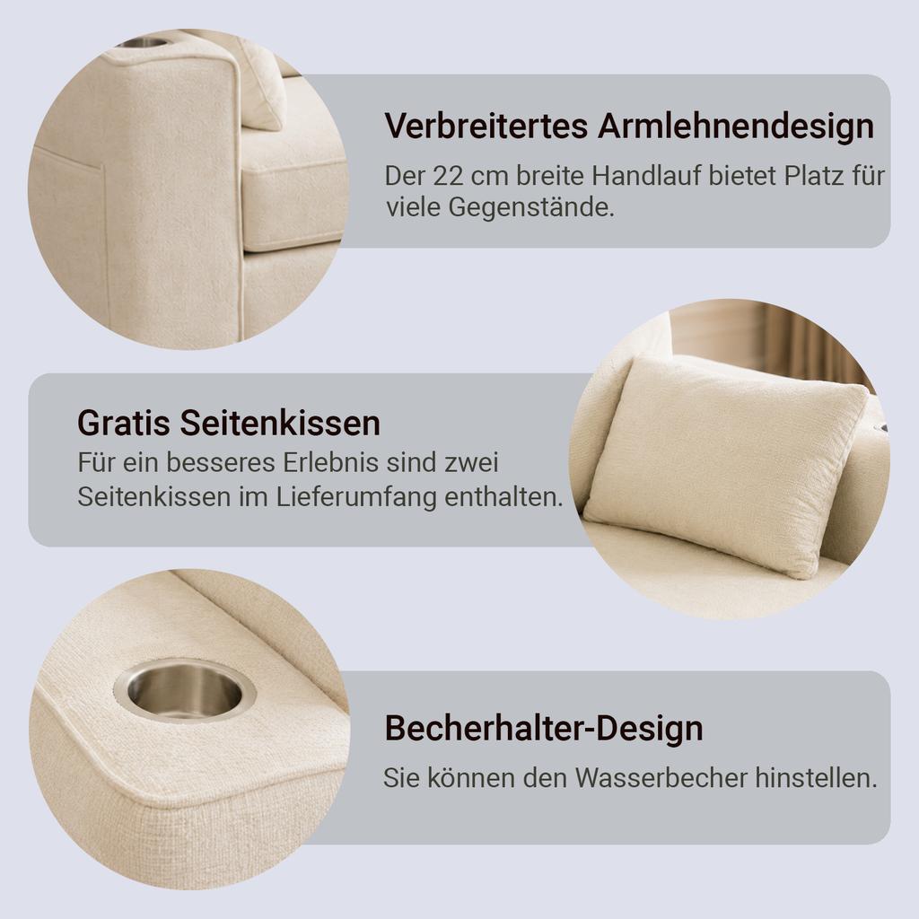 Modern Two-Seater Sofa for Living Room, 182 cm, 53 cm Deep Seat, Chenille Fabric, Upholstered Spring Cushions, Solid Wood Frame, Easy to Assemble.