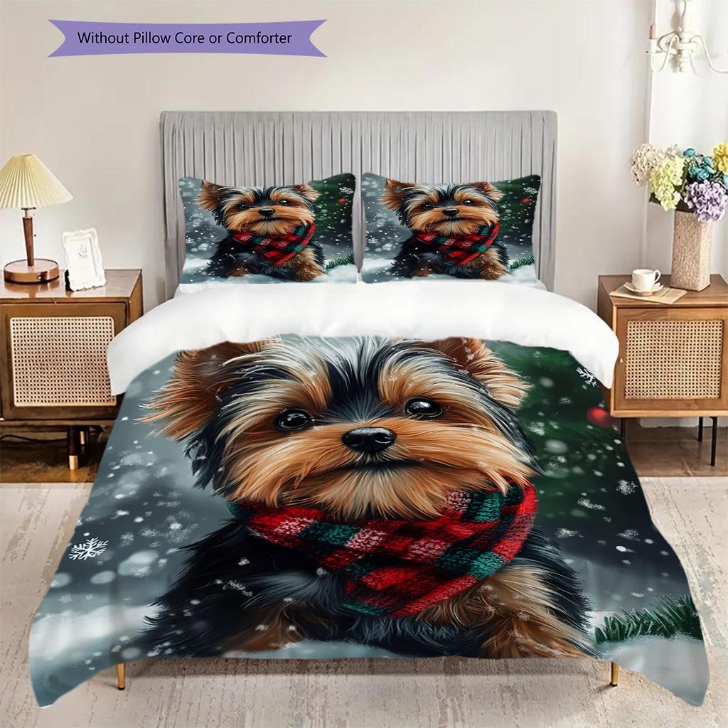 Yorkshire Terrier Pattern Bedding Quilt Set Quilt Cover Pillowcase Home Decoration Birthday Gift (1 * Duvet Cover + 2 * Pillowcase, Without Core)
