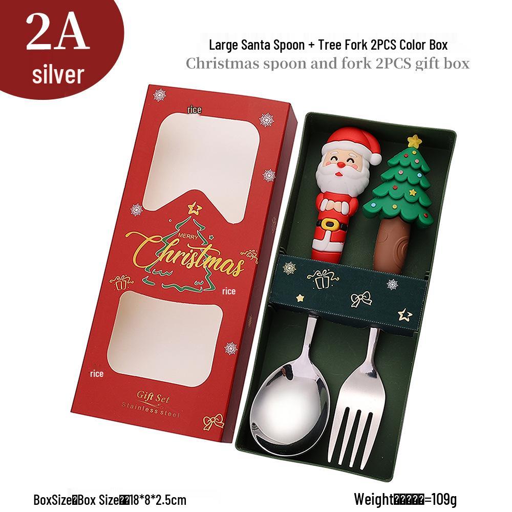 Cross-Border Christmas Cartoon Cutlery Set: Cute Tree & Snowman Dessert Spoons & Forks in Gift Box