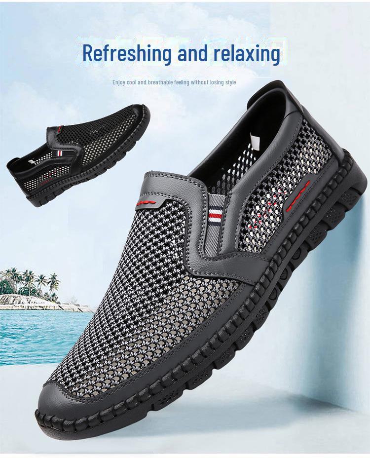 Ademende zomerschoenen voor heren met mesh - comfortabele sandalen met zachte zool voor vaders van middelbare leeftijd