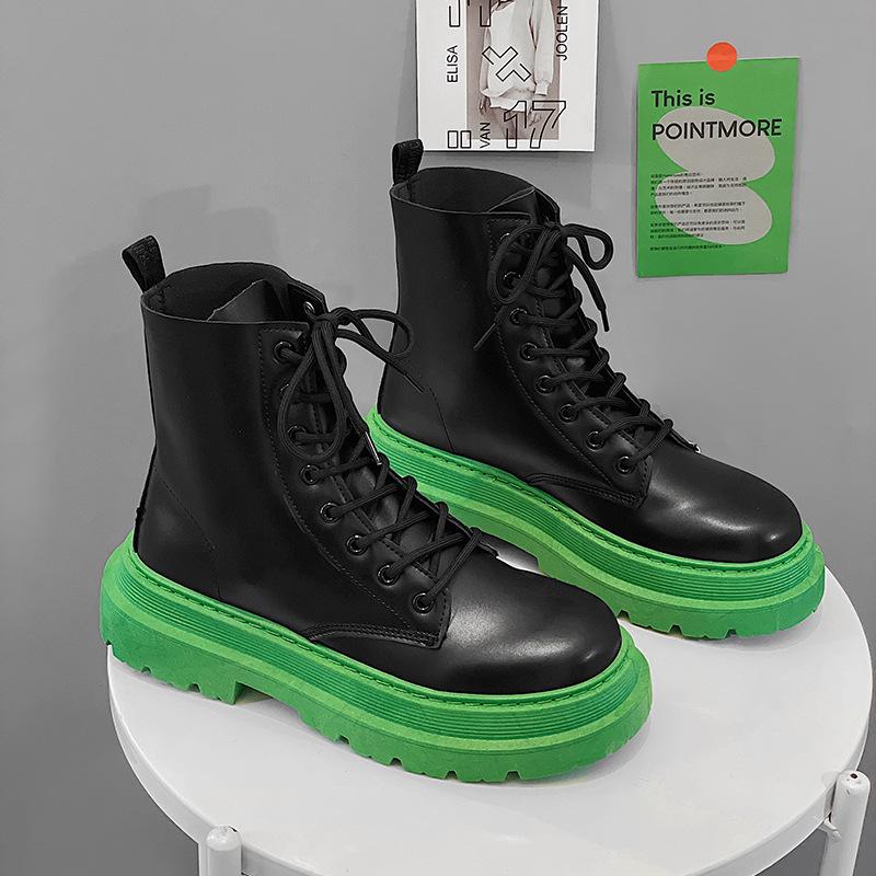 

Осень и зима новые ботинки Мартина мужские кожаные ботинки на толстой подошве высокие зимние ботинки Мартина обувь мужская 42 зелёный