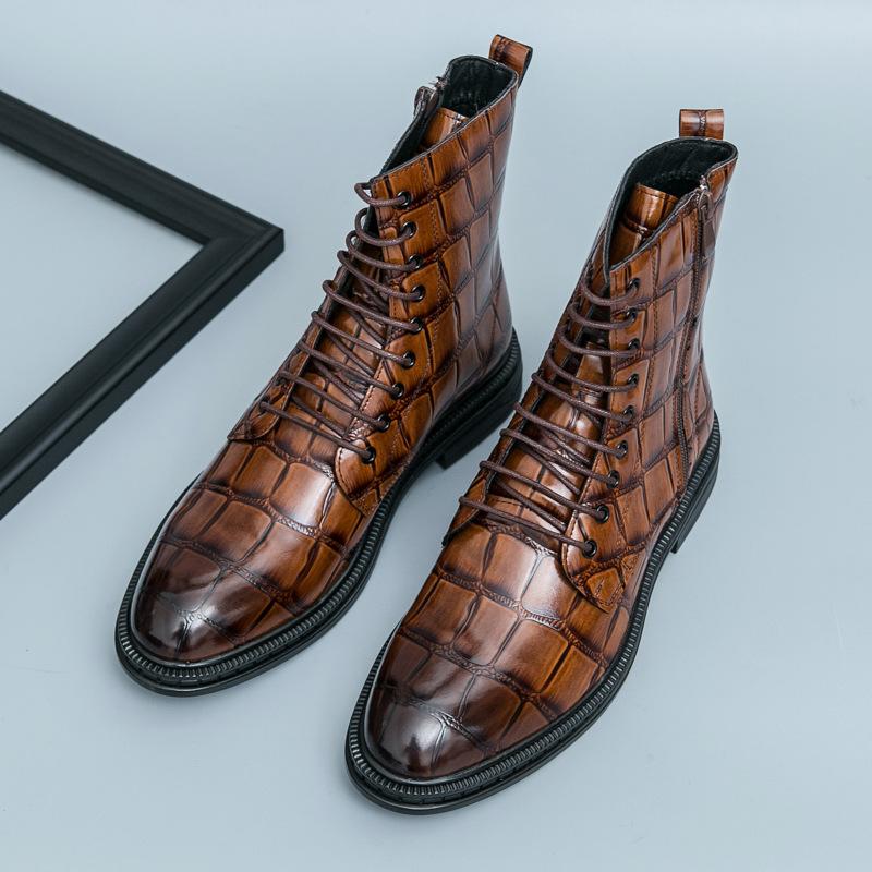 

Large size men s shoes new leather shoes boots fashion high top leather boots foreign trade trend business dress Martin boots short boots 45