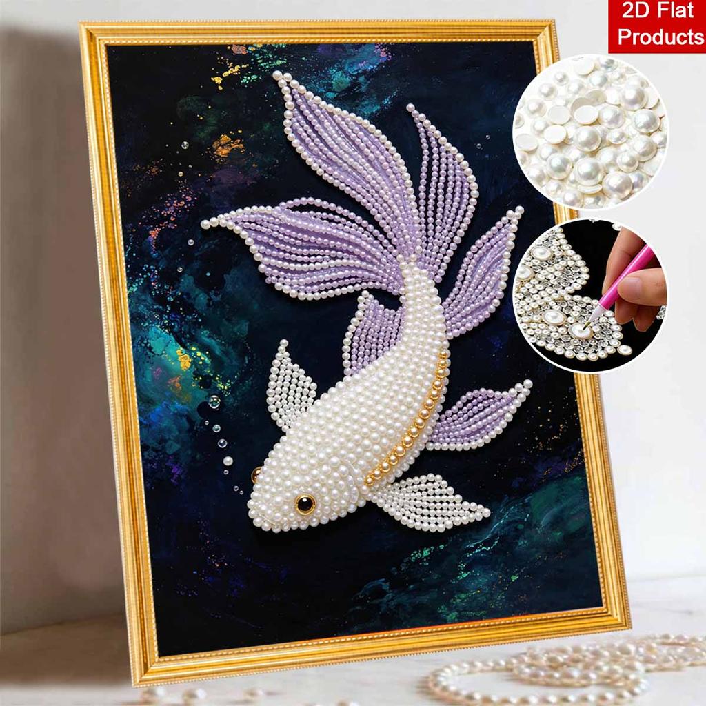 5D Round Pearl Painting Kit Elegant Koi Fish Pattern DIY Handmade Crystal Artist Home Interior Decor Gift