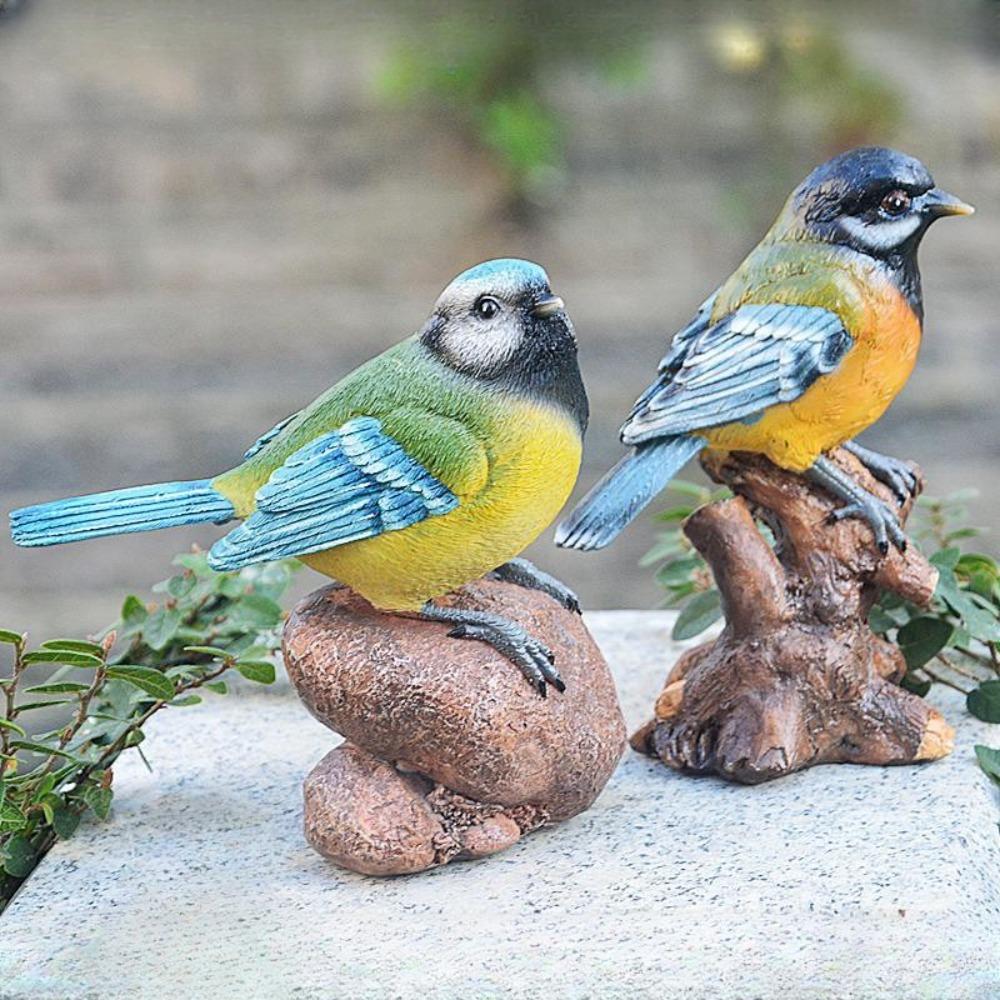 Cute Miniature Bird Figurine Vintage Small Animal Model Garden Bird Sculpture  Indoor Outdoor