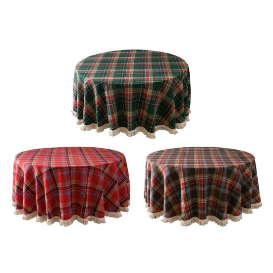 Christmas Round Tablecloth Plaid Tassel Tablecloth Home Party Wedding Thanksgiving Birthday Decoration