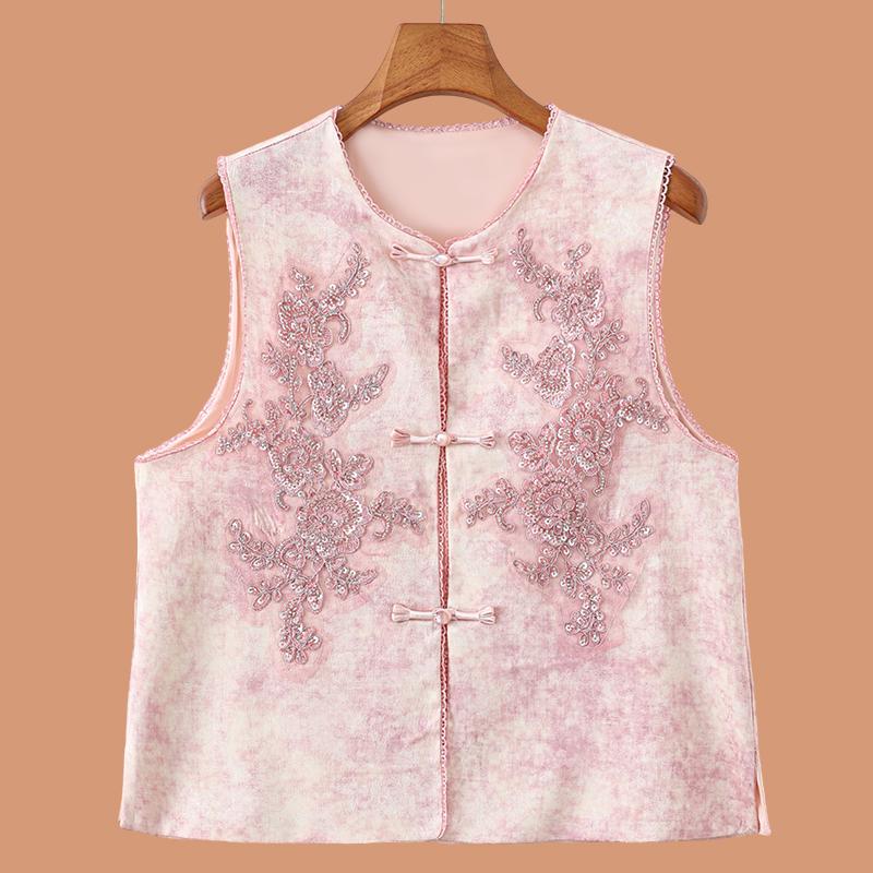 

2026 Spring National Style Vest Jacket for Middle-Aged & Elderly Women L (suitable for 125-150 jin) розовый