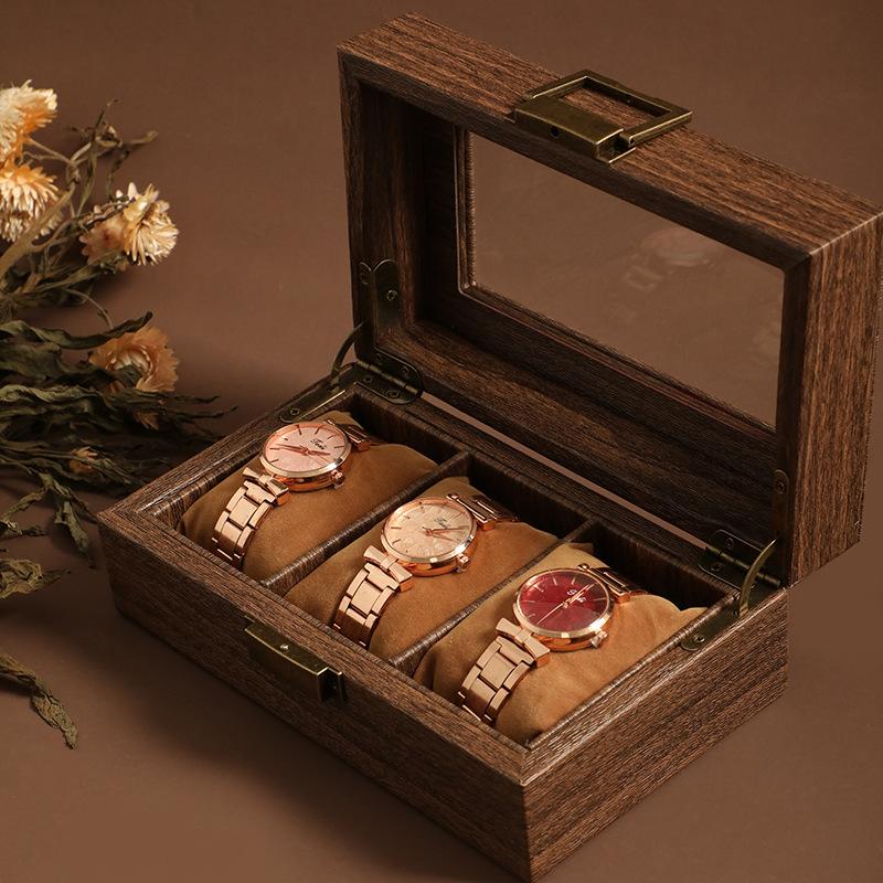 2025 New Style Retro Imitation Wood Grain Leather Watch Box Creative Chinese Style Watch Storage Case Gift Box