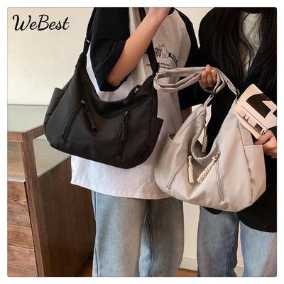 High Aesthetic Fashion Commuter Large Capacity Shoulder Bag Women Casual College Student Class Tote Bag Wide Strap Crossbody Bag