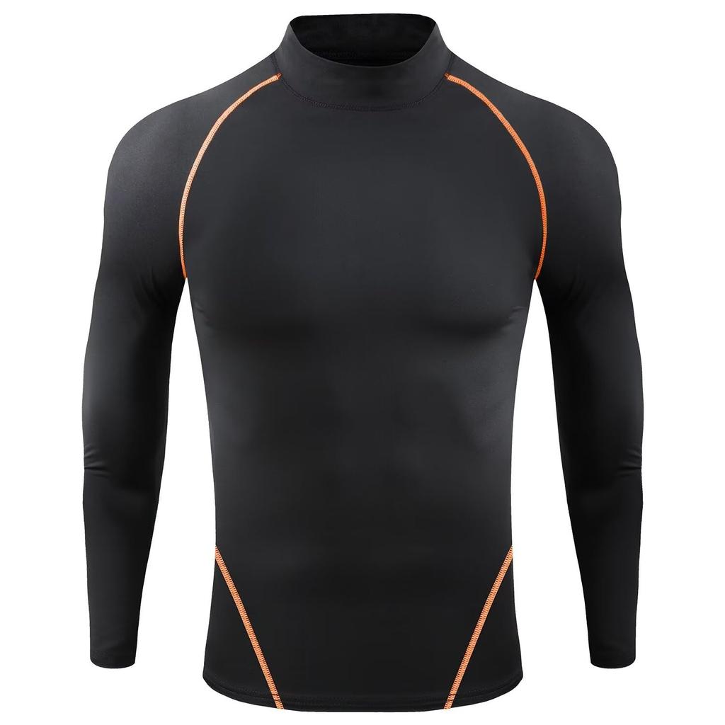 Muxuryee Compression Undershirt for and 3830 Size 140 Kids' High-Neck Long-Sleeve Sports, Training, Running, Moisture-Wicking, Quick-Drying, Black/OG,