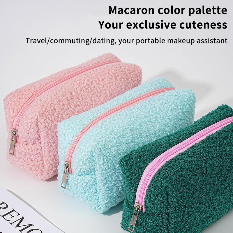 2026 Cute Zipper Plush Large Solid Color Cosmetic Bag Makeup Bag For Women Travel Make Up Toiletry Bag Washing Pouch Pen Pouch