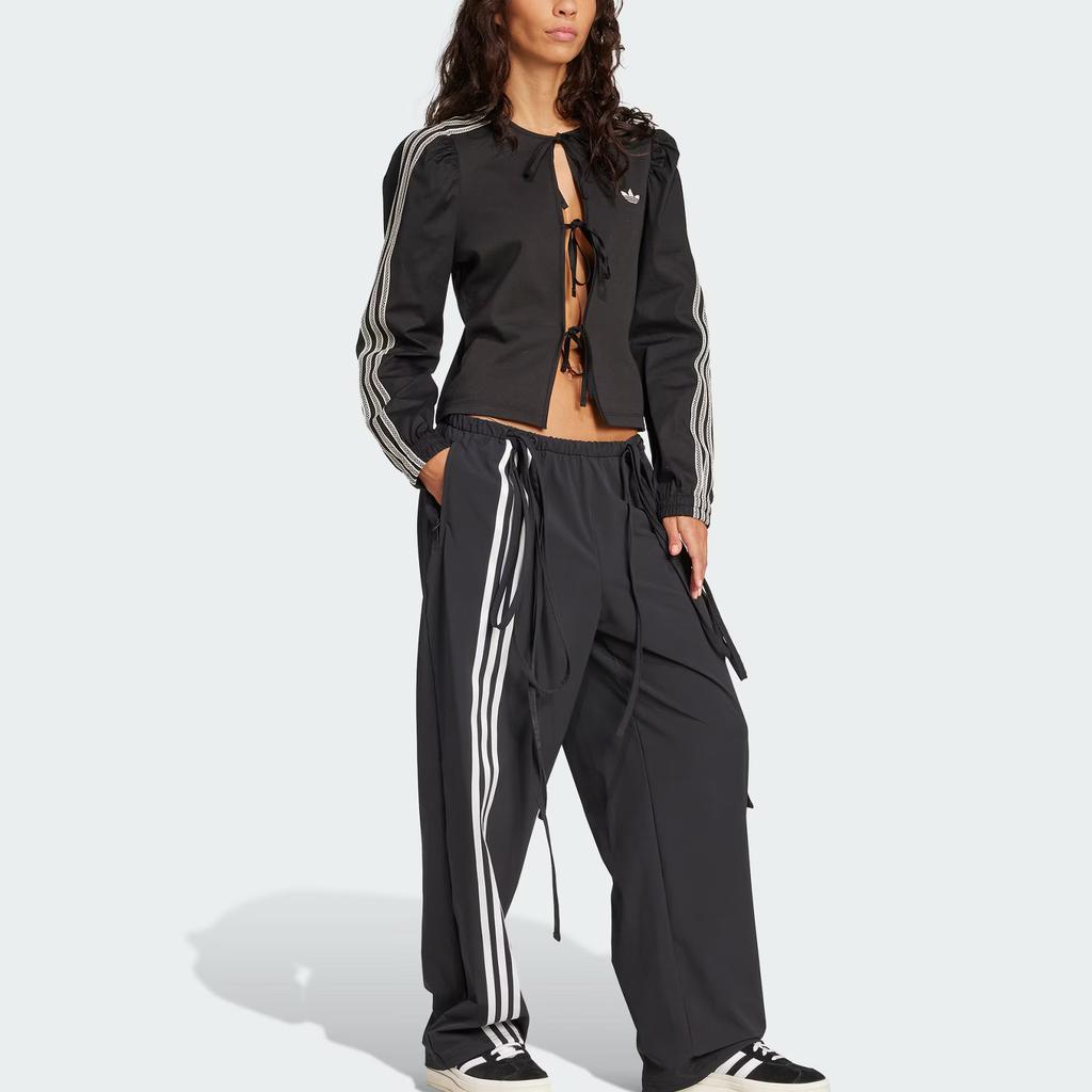 Adidas Oryginalne spodnie dresowe z taśmy spadochronowej, luźny krój, w paski, modne, casualowe, damskie, czarne JV9727