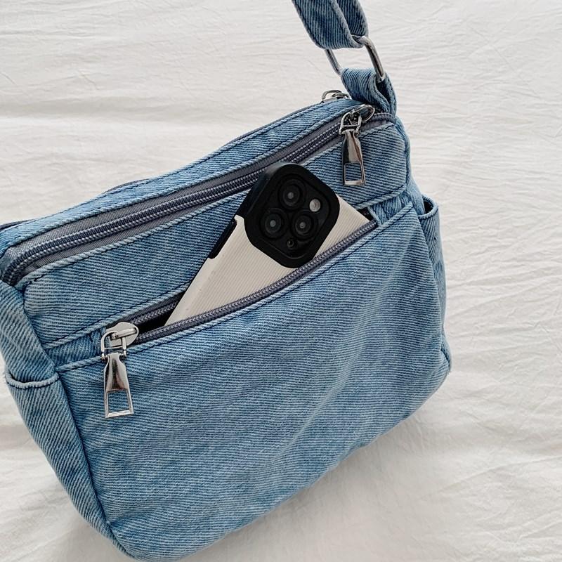 Cartoon Embroidered Denim Bag Women's Shoulder Crossbody Bag