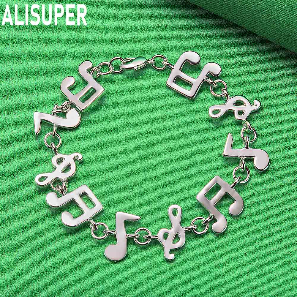 925 Sterling Silver Musical Note Element Side Chain Bracelet - Exquisite Gift Jewelry
