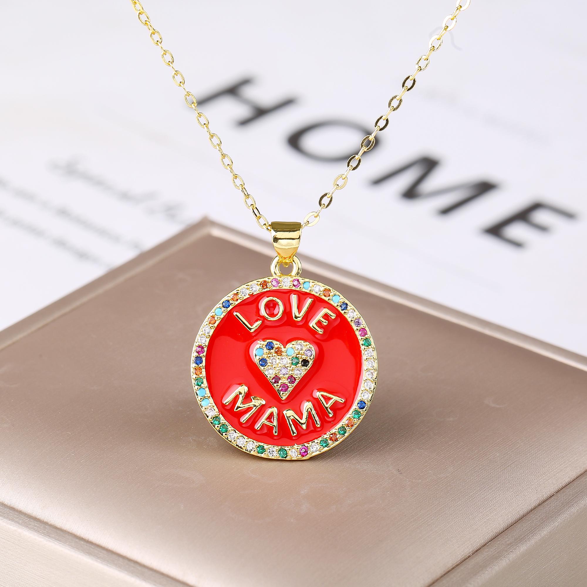 

New Fashion Love Mum Letters Zircon Necklace Round Shape Clavicle Chain Pendant Choker Female Birthday Zircon Mother s Day Gift
