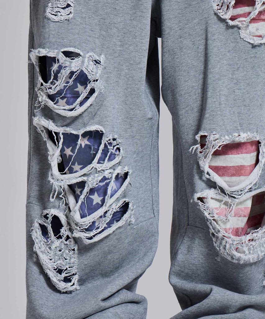 Jeidideuleondeon (U) Grey Marl Stars And Stripes Distressed Monster Jogger Grey