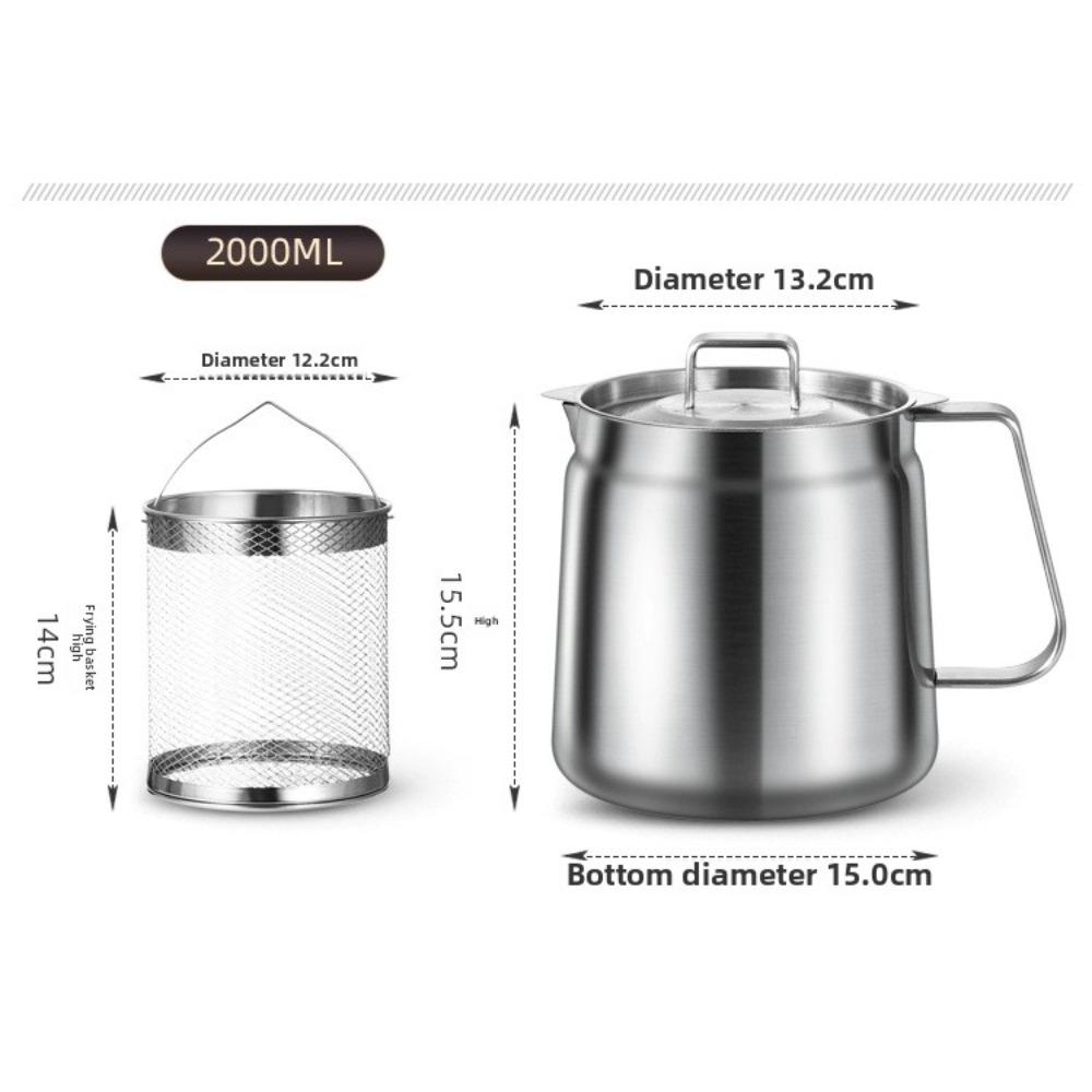 Stainless Steel 2L Deep Fryer Pot with Basket and Oil Strainer, 304 Stainless Steel Deep Frying Pot for French Fries, Chicken